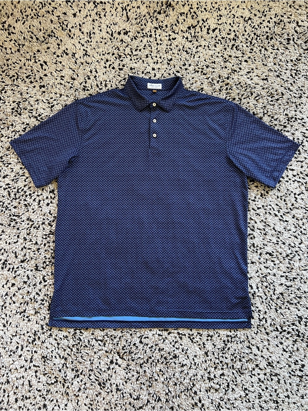 Peter Millar Summer Comfort Gold Polo Shirt Blue Paisley All Over Print Men’s XL